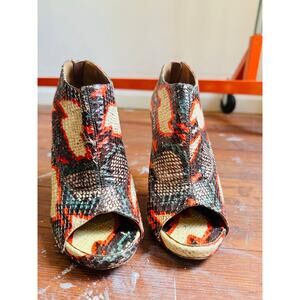 TABITHA SIMMONS Red Black White Farah Snake Peep Toe Ankle Bootie Heel Size 36.5